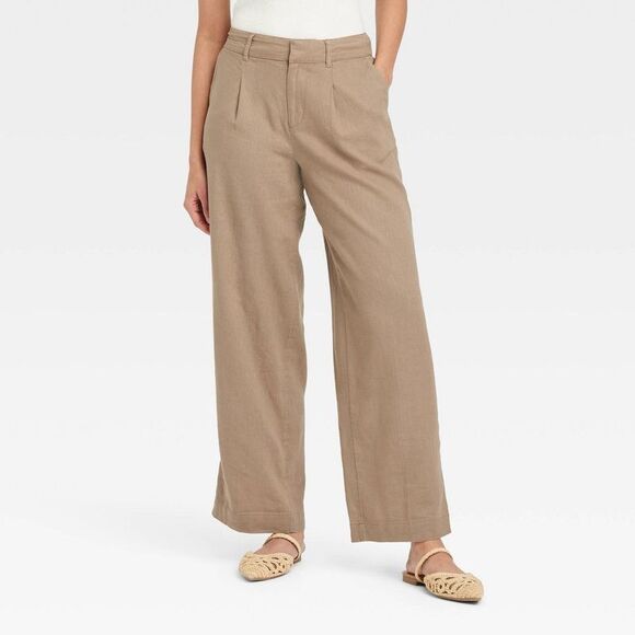 A New Day - Women's Linen Essential Trousers - A New Day Brown Brown - Picture 1 of 3